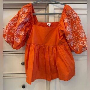 THML Orange Embroidered Women's Top